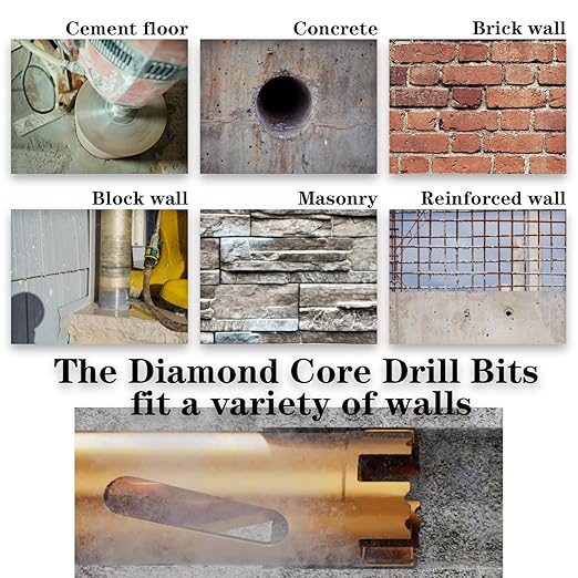 4" Dry Core Drill Bits for Cured Concrete with Rebar Brick Blonck Masonry etc 12.2in/310mm Drilling Depth，10mm Diamond Segment Height，2 Adapters