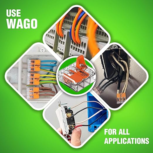 WAGO 221 Series 35pc Compact Splicing Wire Connectors | Includes (10x 221-2401), (10x 221-412), (10x 221-413), (5X 221-415) | WAGO Wire Connectors | 221 Straight Inline Splice | Electrical Lever Nuts