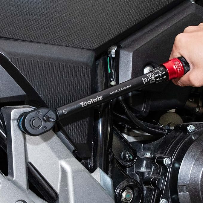 Toolwiz 3/8-Inch Drive Click Torque Wrench 5-45 Ft-Lb/6.8-61 Nm, ±3% High Accuracy Dual Direction Adjustable 72 Tooth Torque Wrenches Tool for Bike, Motorcycle, MTB, Car Repair