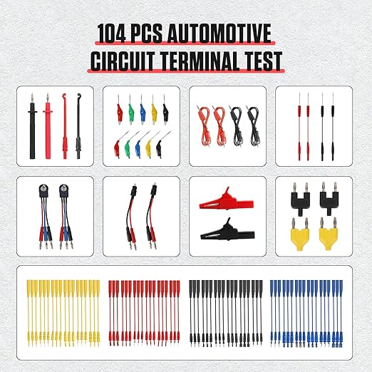 BELEY 104PCS Automotive Test Lead Kit Electrical Breakout Multimeter Test Leads Kit with Multimeter Leads, Alligator Clips, Pin Probes, Banana Plugs