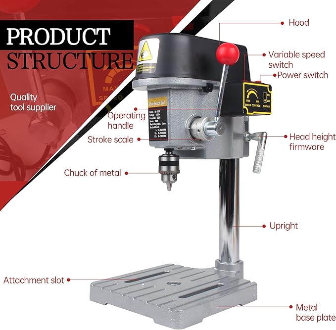 RATTMMOTOR Benchtop Drilling Machine 340W 110V/220V 16000RPM Mini Bench Drill Press 25mm Stroke Drill Chuck 1-10mm Multi-Function Drilling Milling Machine (220V)