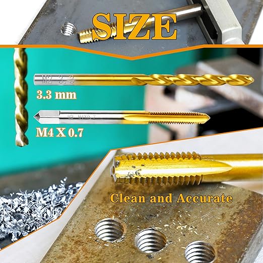M4x0.7 Tap and 3.3mm Drill Bit Kit, M2 HSS Metric Drill and Tap Set, Combination of Drill and Tap Kit for Metal
