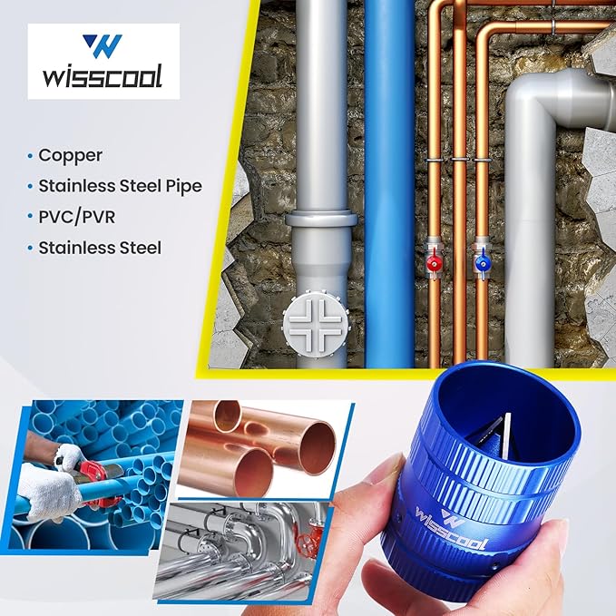 Pipe Reamer Tool, Copper PVC Tube Deburring Tool Plumping Tools Pipe Cleaner 1/4" to 1-5/8" Inner Outer Reamer Pipe Tubing Chamfer for Metal PVC PPR Copper Brass Aluminum(Blue)