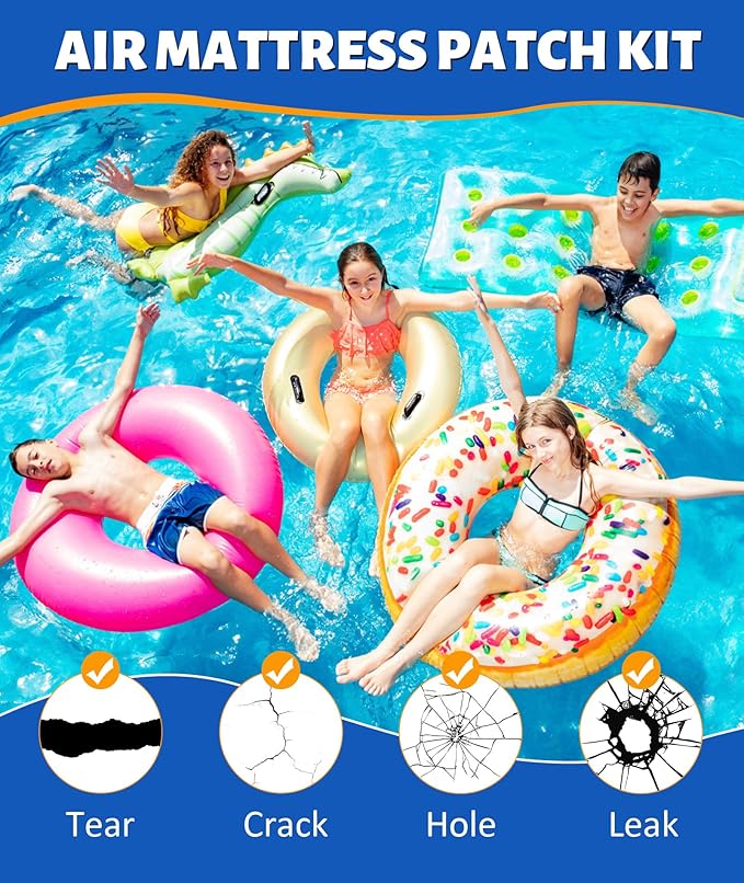 Air Mattress Patch Kit, Heavy Duty Waterproof Vinyl Repair Patch Kit, 80 ML Inflatable Patch Repair Kit for Air Mattresses, Swimming Pools, Hot Tubs, PVC Boats, Tent, Kayaks, Inflatable Toys
