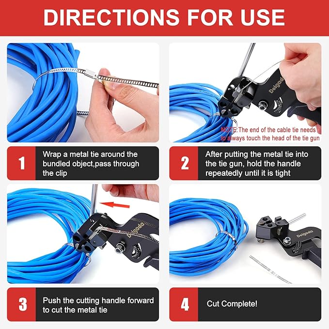 Delgada Metal Zip Tie Gun for Stainless Steel Tie Wrap,Tensioning Installation Gun for Self-Locking Stainless Zip Ties,Tie Fasten Plier—Tightening Cutting Width 12mm