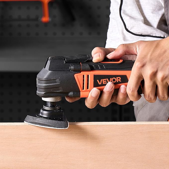 VEVOR Multitool Oscillating Tool, 3Amps Corded Oscillating Multi Tool with 6 Variable Speeds 15000-22000 OPM, 3.2° Oscillating Angle, 13PCS Saw Accessories, LED Work Light & Tool Bag