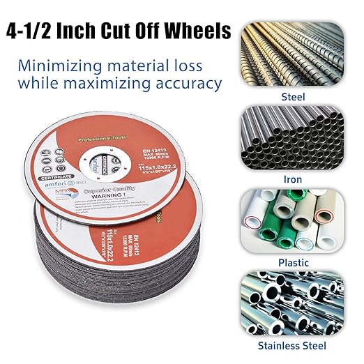 WFLNHB 100 Pack 4-1/2 Inch Cut Off Wheels for Metal and Stainless Steel Cutting Discs for Angle Grinders 4.5 x .040 x 7/8 Inch