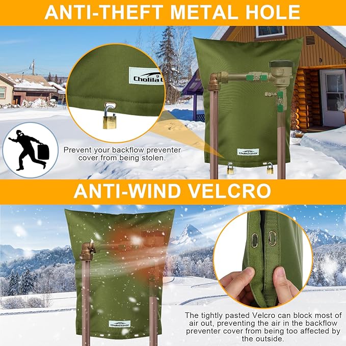 Backflow Preventer Cover Insulated (5°F) with Thicker 7 Layers Fabric, 16" W x 20" H with Aluminum Foil Layer for Winter Pipe Freeze Protection, Sprinkler Covers for Outside (Green)