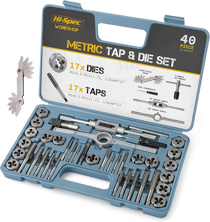 Hi-Spec 39pc Metric Tap & Die Set. Complete M3 to M12 Tapping and Threading Tools with Tap Wrench & Screw Pitch Gauge Accessories