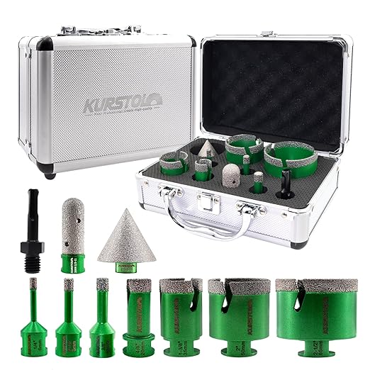 Tile Hole Saw Kit - 7pcs Diamond Core Drill Bits 6/8/10/20/35/50/65mm+4/5" Milling Finger Bit+2" Beveling Chamfer Bit+SDS Shank to 5/8"-11 Thread for Porcelain Ceramic Marble Granite