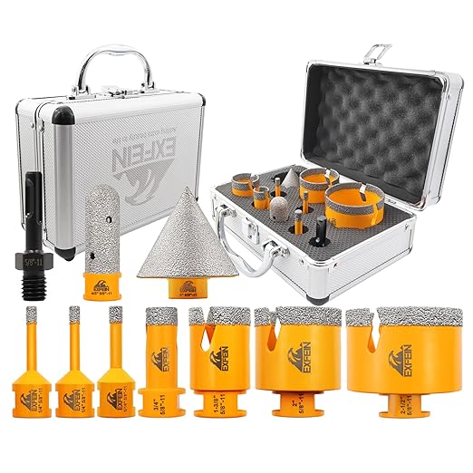 Daimond Tile Hole Saw Kit 10pcs - Diamond Core Drill Bits Set 6/6/8/19/35/50/65mm for Tile Porcelain Marble with 20mm Diamond Finger Bit and 50mm Chamfer Bit Trimming Holes & SDS Adapter