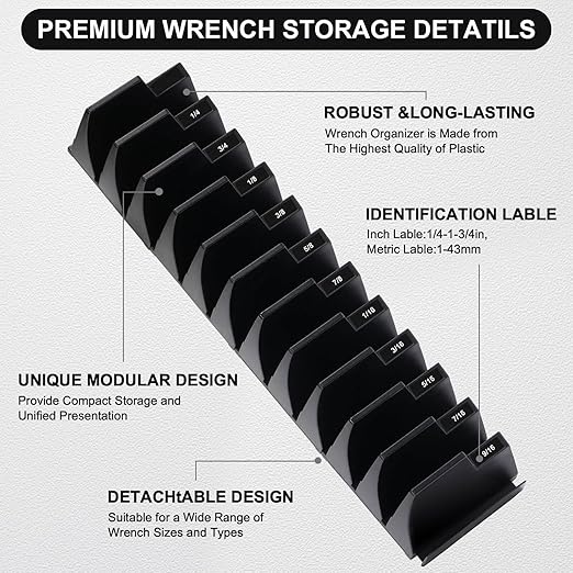 80 Pcs Modular Wrench Organizer - Tool Magnetic Customizable Wrench Holder for Tool Box Widget,Wrench Rack for Tool Drawer Storage,Extension Cord Holder Organizer Inksilvereye (Black)