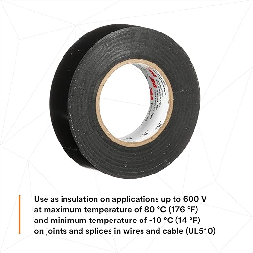 3M Temflex Multi-Purpose Vinyl Electrical Tape 165, Black, 3/4 in x 60 ft (19 mm x 18 m), 10 Roll Pack