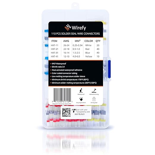 Wirefy 110 PCS Solder Seal Wire Connectors Kit - Heat Shrink Wire Connectors Kit - Waterproof Solder Sleeves - Self Soldering Wire Connectors - Set 26-10 AWG | Wire Butt Connectors Heat Shrink