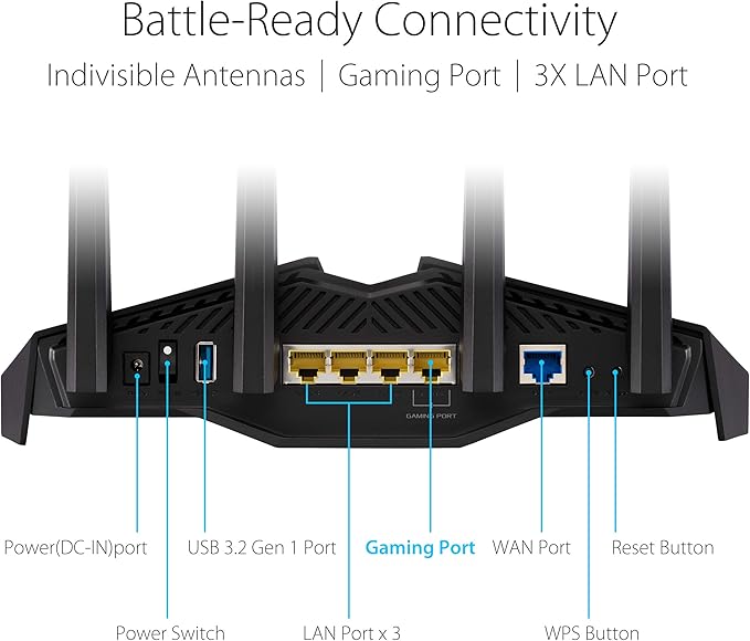 ASUS RT-AX82U (AX5400) Dual Band WiFi 6 Extendable Gaming Router, Gaming Port, Mobile Game Mode, Aura RGB, Included AiProtection Pro Security, Instant Guard, VPN, AiMesh Compatible