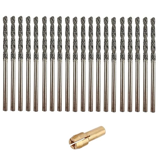 Drilax 20-Pc 2.5mm Diamond Drill Bit Set | Dremel Compatible with 1 Collet | for Glass, Sea Glass, Gems & Jewelry
