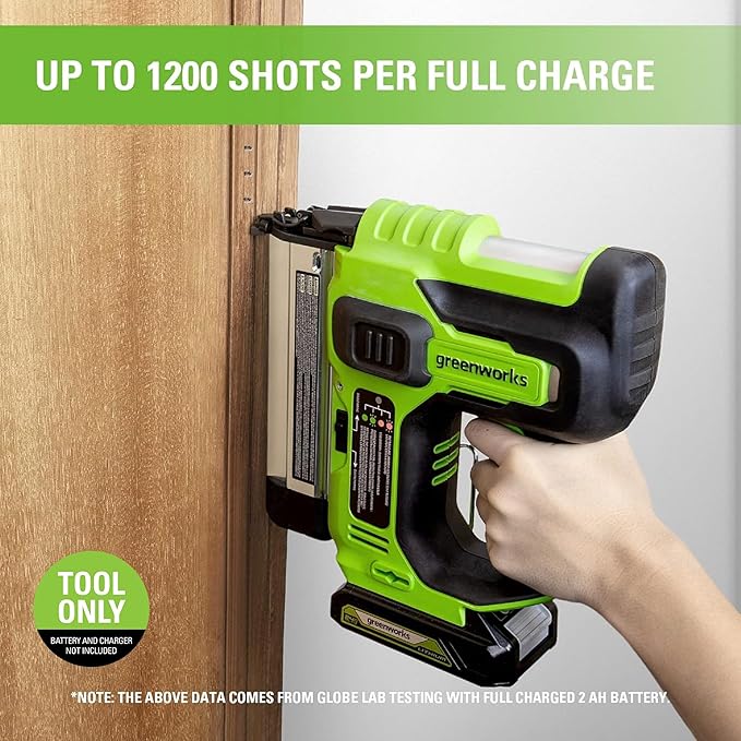 Greenworks 24V 18-Gauge Brushless Cordless AirStrike Brad Nailer (Tool Only), Green
