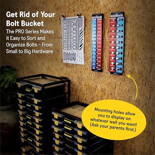 SST - Identibolt Pro XL - Precise Threadchecker and Wall Mount - Large Sized Nuts and Bolts - Imperial SAE and Metric Threads - 20 Nuts & Bolts Identifier - from 9/16" to 1" & 16mm to 24mm - USA