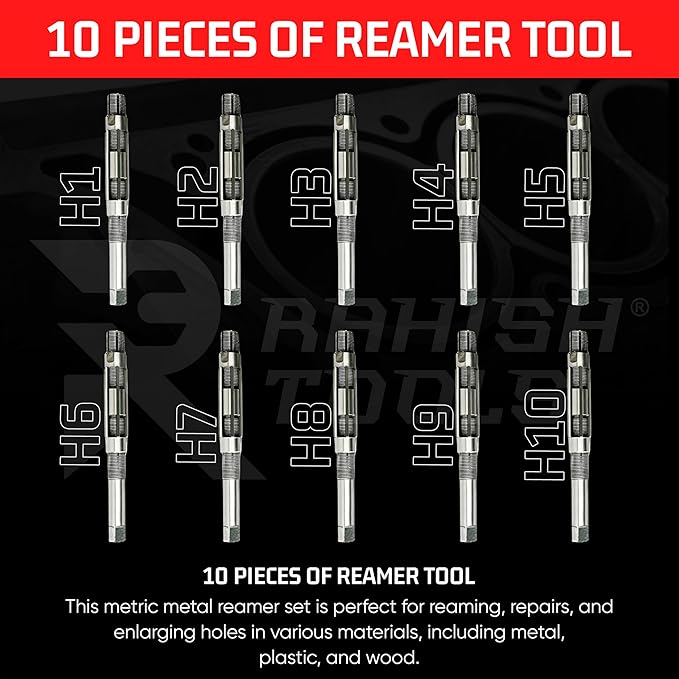 Adjustable Hand Reamer Tool H1 to H10 Sizes - 3/8" to 15/16” Reaming Tool for Precise Hole Finishing with Carbon Steel Blades - Hand Tools Reamers for Metal & Wood - 9.52mm - 23.81mm