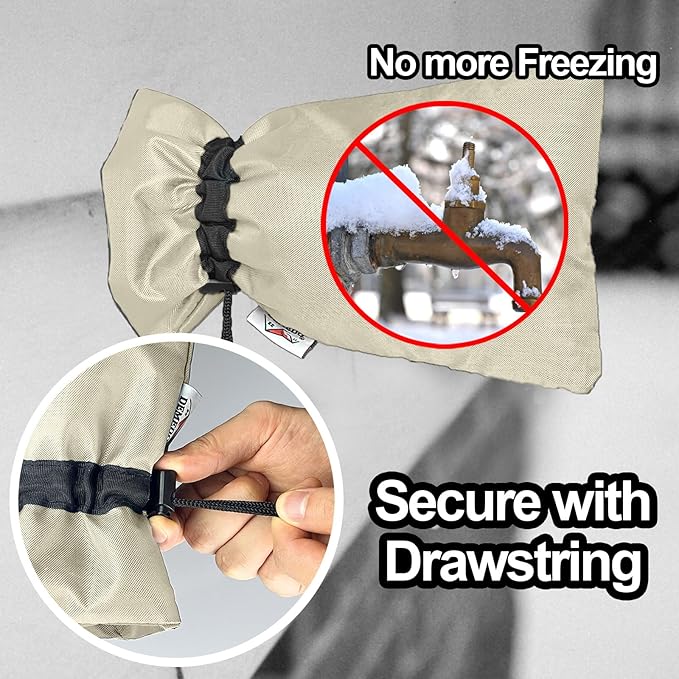 Enlarge Outdoor Faucet Cover for Winter Freeze Protection, 3M Thinsulate, 10"H x 6.3"W Hose Bib for Wall Taps Outside, Waterproof & Frost Free Insulated Spigot, 2 Pcs Faucet Socks - Sand