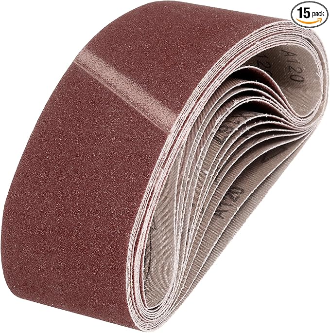 HARFINGTON 3-1/2 x 15-1/2 Inch Sanding Belts, 15 Pcs 120 Grit Aluminum Oxide Abrasive Belt Sander File Belt for Woodworking, Metal Polishing, Knife Sharpener