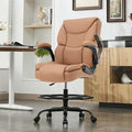 500LBS Drafting Chair, High Back Safer Standing Desk Chair, Executive Tall Office Chair with Flip-up Armrests, Upholstered PU Leather Task Chair, Ergonomic Seat with Adjustable Height&Foot Ring, Brown