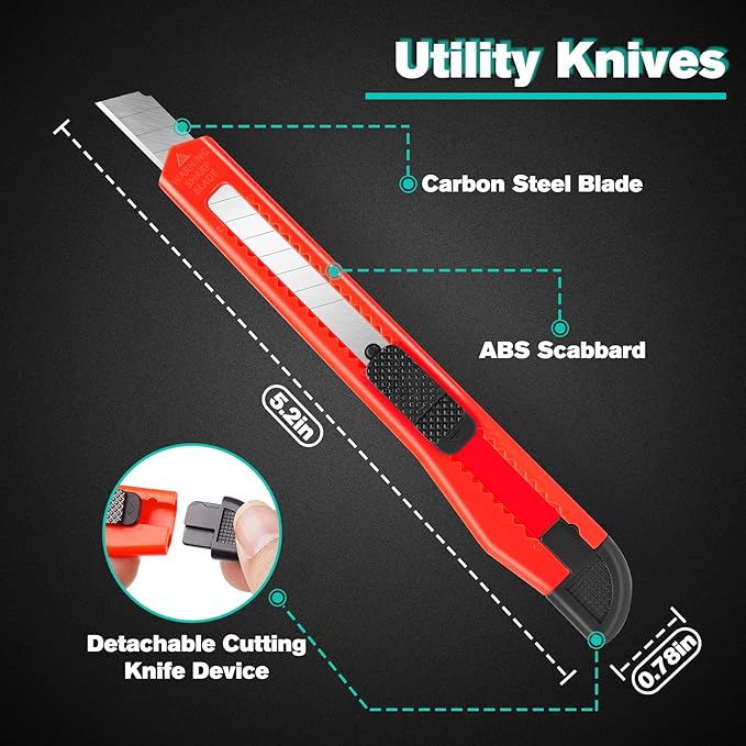 24 Pack Box Cutters, 9mm Razor Knife, Push-Sliding Button, Box Cutter Retractable, Break-off Utility Knife, Box Opener Tool for Office, Home, School, Art DIY