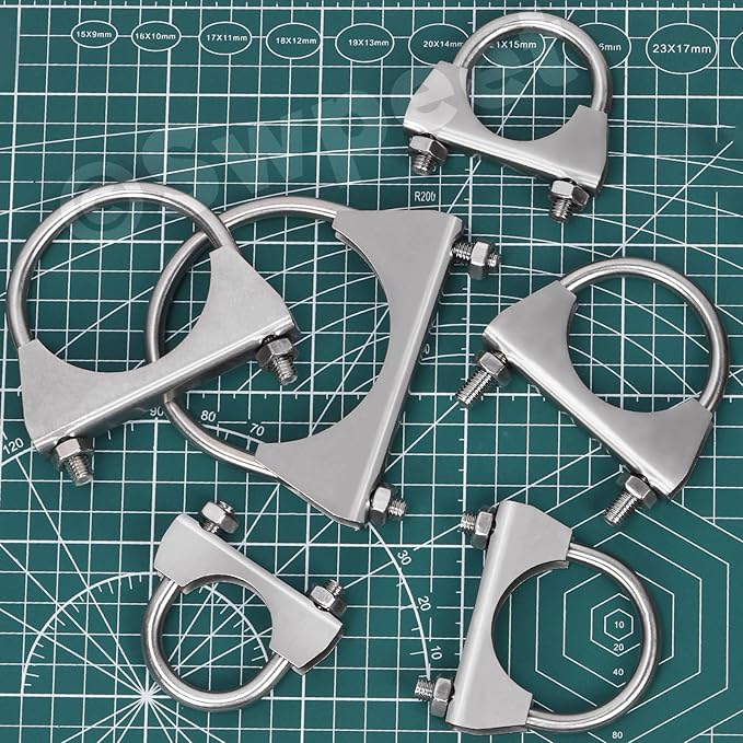 Swpeet 2Pcs 1.5 Inches Exhaust U Clamp Kit, 1-1/2 Inches Stainless Steel Muffler U-Bolt Clamps, Universal Heavy Duty U-Bolt Muffler Clamp Ideal for Tip Pipes Connection
