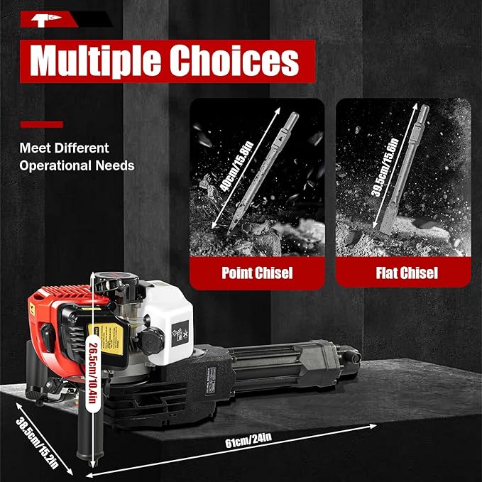52CC 2 Stroke Demolition Jack Hammer, Gas Powered Concrete Breaker Punch Drill Jack Hammer, Heavy Duty Concrete Breaker for Trenching,Chipping,Breaking Holes