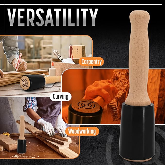 Precision Wood Carving Mallet 15oz for Woodworking, Comfortable Wooden Handle Reduces Hand Fatigue, Non-Marring Urethane Head Protects Tools, Chisel Hammer from Schaaf Tools