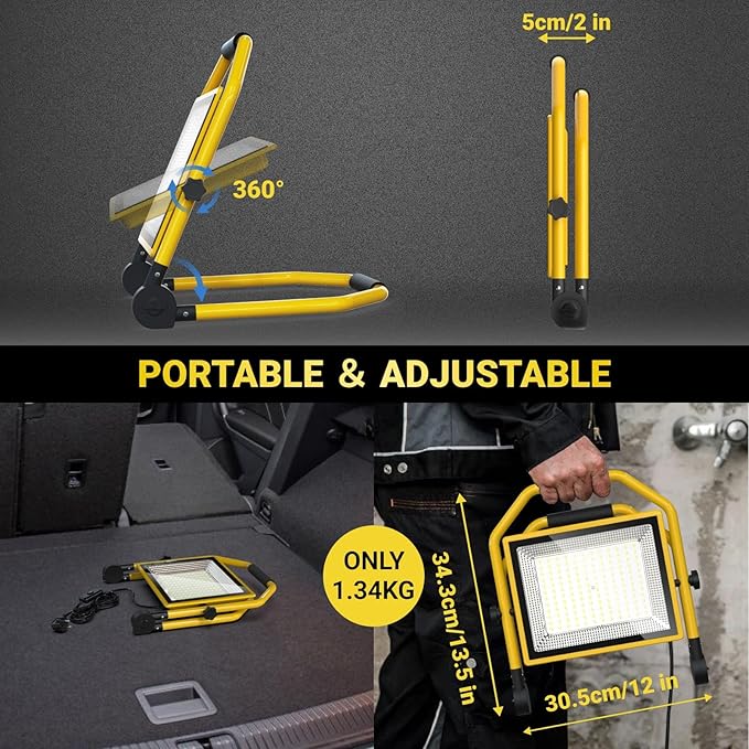 8400LM Super Bright LED Work Light, 70W Worklight with 16.4FT Cord, 180° Adjustable Stand, IP65 Waterproof Flood Light for Outdoor/Indoor Job Site Construction, Garage Lighting