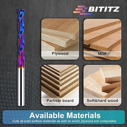 1/4 Upcut Spiral Router Bit 1/4 Inch Shank 2 inch Cutting Length with Extra Long Life Coating CNC Router Bits End Mill for Wood Cutting, Slot Mortise, Engraving