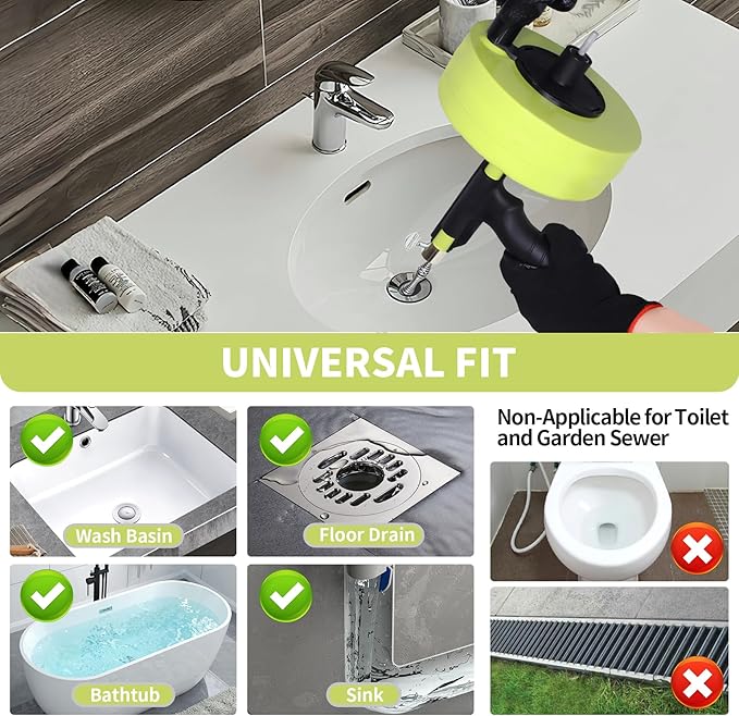 Drain Snake 50 Ft, Plumbing Snake for Sink with Drill Attachment, Snake Drain Clog Remover for Shower Drain and Sink, Manual or Powered Use, Comes with Gloves and Storage Bag, 1/4 Inch, Light Green