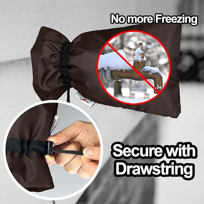 Enlarge Outdoor Faucet Cover for Winter Freeze Protection, 3M Thinsulate, 10"H x 6.3"W Hose Bib Covers for Wall Taps Outside, Waterproof & Frost Free Insulated Spigot Cover, 2 Pcs Faucet Socks - Brown
