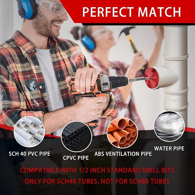 04529 for PPRK6 Plastic Pipe Fitting Reamer, PVC Pipe Reamer Kit, PVC Reed Pipe Reamer Contains 3/4",1",1-1/2",2",3",4" Aluminum Head Fit into Standard 1/2" Drill for CPVC, PPR or ABS