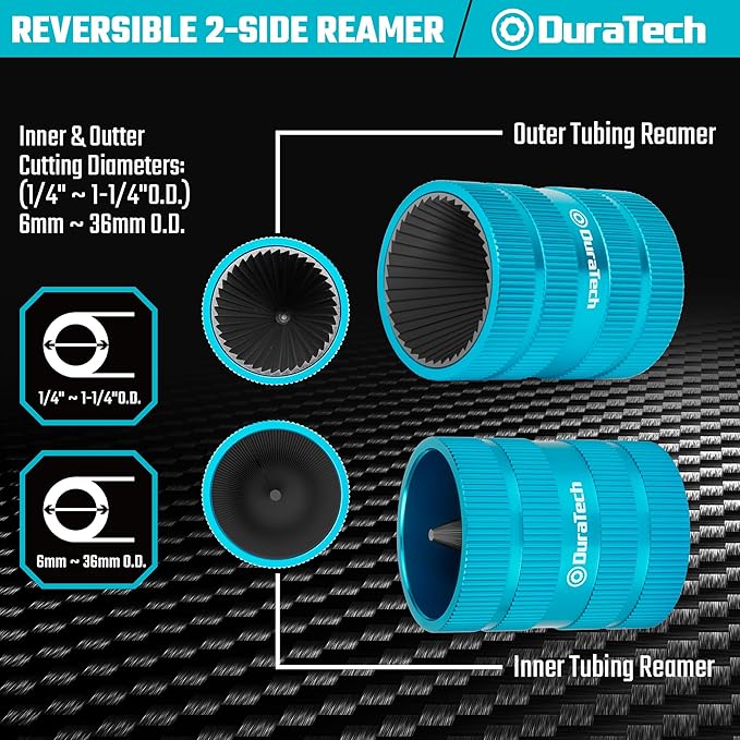 DURATECH Inner&Outer Tubing and Pipe Reamer, Pipe Deburring Tool, for Tubings from 1/4" to 1-1/4" O.D., Ideal for Copper, Stainless Steel, PVC, Brass, Aluminum, Soft Metal Pipes