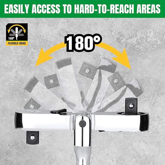 SK 4-Piece Flex-Head Ratchet Set, 1/4", 3/8", 1/2" Drive Ratchet, 90-Tooth, Premium CR-V Construction, Reversible Design, with Contoured Handle