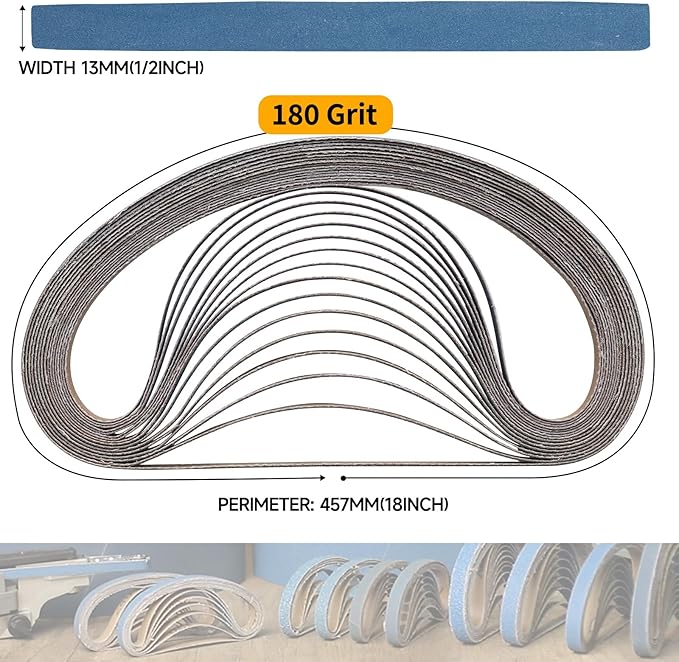 40-Piece 1/2 x 18 Inch 180 Grit Zirconia Sanding Belts, Heavy Duty Long-lasting Mini Sanding Bands for Belt Sander, Rust Paint Removal, Wood Metal Grinding and Finishing