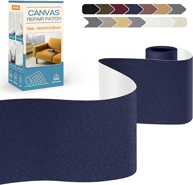 KING MOUNTAIN Canvas Repair Tape,Outdoor Gear Patch, 4×63 Inches,Waterproof,Self-Adhesive for Repairing Boat Covers,Sun Shades,Sofas,Tents,Lounge Chairs,Awnings (Dark Blue)