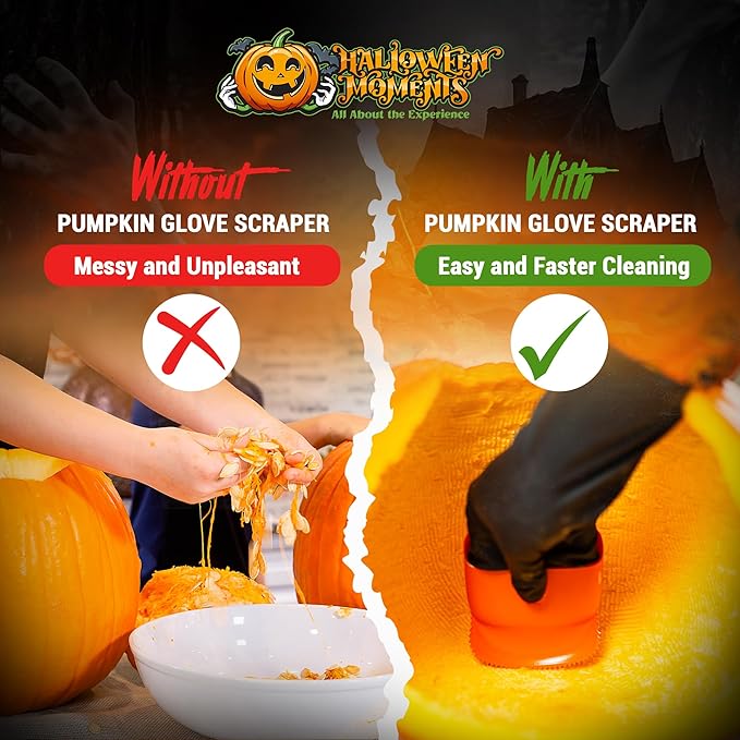 Pumpkin Scraper Glove – As Seen On Shark Tank - Mess Free and Fun Pumpkin Carving Kit – Carve and Clean Jack-O-Lantern Guts with Ease and Zero Mess on Your Hands! (Kids Kit)