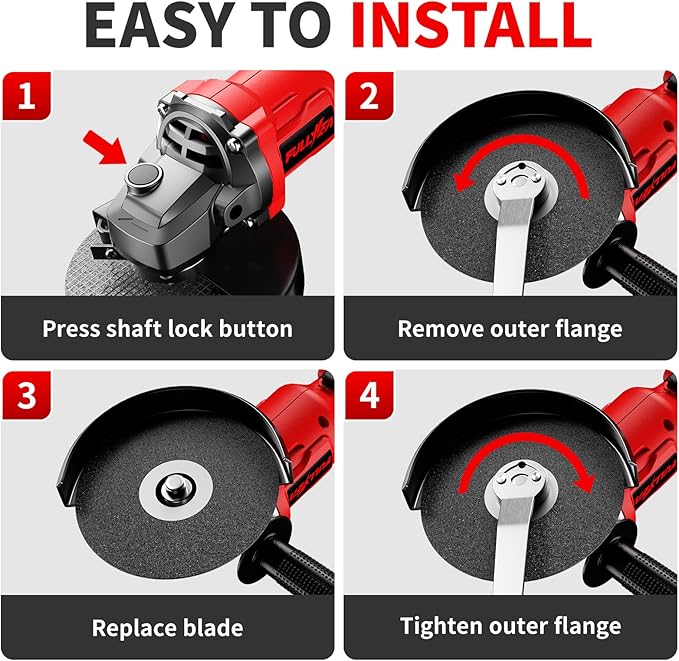 Cordless Angle Grinder 4-1/2 inch, Power Angle Grinder with 2x4.0Ah Battery, 10000 RPM Brushless Metal Grinder with Cutting Wheels, Electric Grinder Tool for Wood Metal Cutting & Grinding