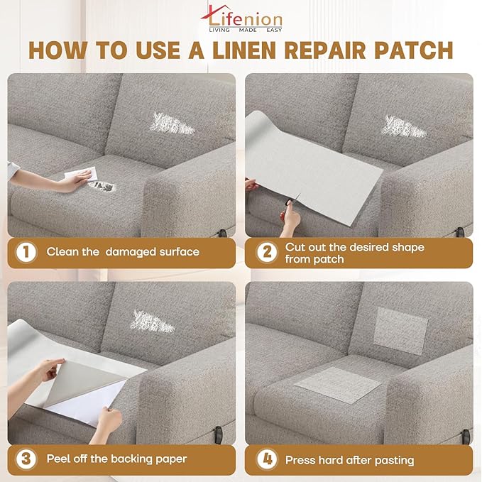 Fabric Repair Patches, 17X79 inch Linen Self-Adhesive Fabric Repair Tape, Strong Sticky Linen Patch for Sofas, Tote Bags, Clothing, Car Seats, Furniture（White, 17X79 inch）