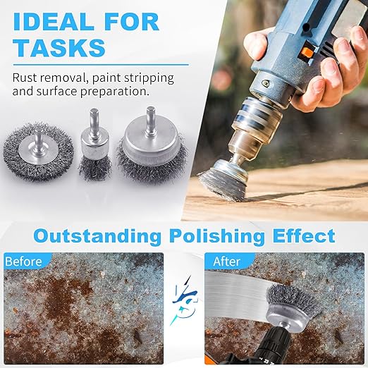Rocaris 28 Pack Wire Wheel Brush, Carbon Steel & Twist Knot Cup Brush, Wheel Brush, Pen Brush Set with 1/4-Inch Round Shank for Rust Removal, Corrosion and Scrub Surfaces, Grey