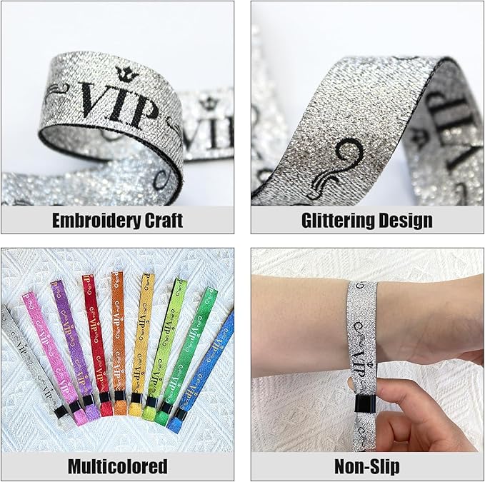100 Colored Wristbands for Concerts & Parties - Lightweight, Disposable, Silver