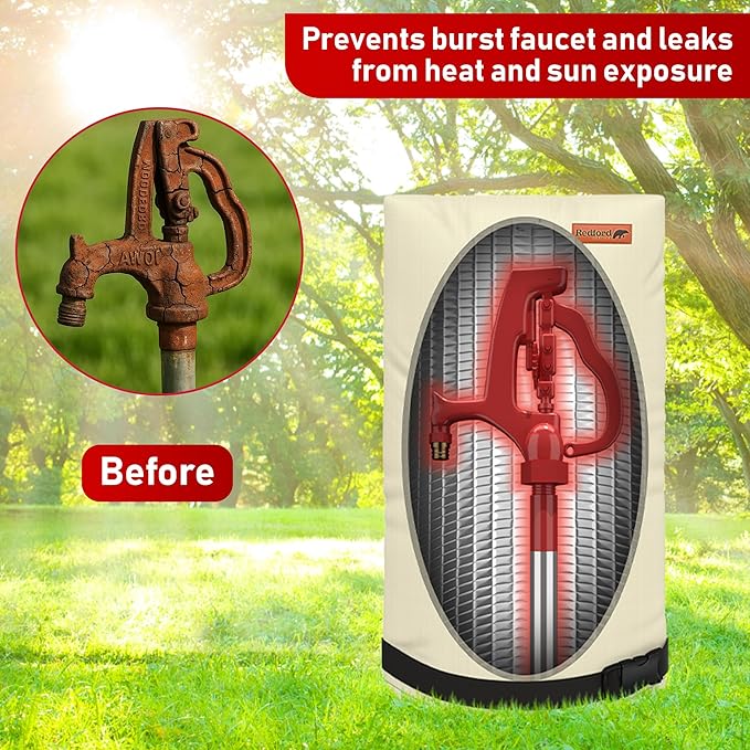 Redford Supply Co. Cold Snap (0°F) Large Outdoor Faucet Covers for Winter Freeze Protection, 14"W x 27"H, Foam Spigot Covers Winter Insulated, Outside Pipe Cover, Insulated Hose Bib Cover (Beige)