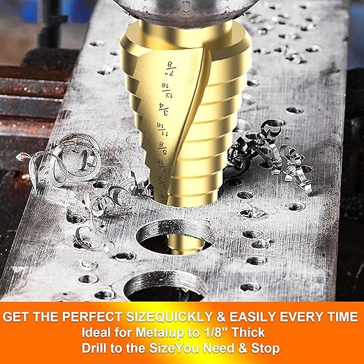 M2 Step Drill Bit Set 3/16"-1/2",1/4" Hex Shank Unibit Step Drill bit,Spiral Grooved for Faster Drilling, Step Bits for Stainless Steel, Wood, Aluminum, Plastic, 6 Step Sizes Taper Drill bit Set