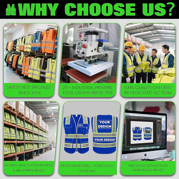 BeautyWill Custom Logo 10/20 Pack Safety Vest Class2 High Visibility Vest with Pockets Breathable Construction Vest Bulk
