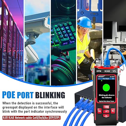 NF-859GT Network Cable Tester with Optical Power Meter10mw DualHead Visual Fault Locator,for POE/RJ45RJ11CAT5 CAT6 CAT3 Tone Probe KitEthemet Wire TracerFiber Tester LAN Network Tools