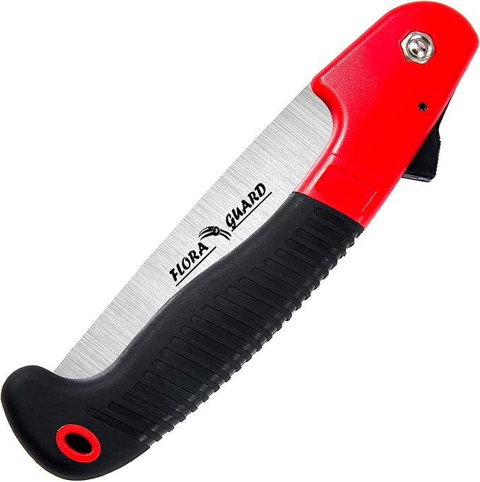 FLORA GUARD 7.7-Inch Folding Hand Saw, Pruning Saw with Trible-Cut Razor Teeth for Wood Cutting, Tree Trimming, Professional Camping Gardening Tools