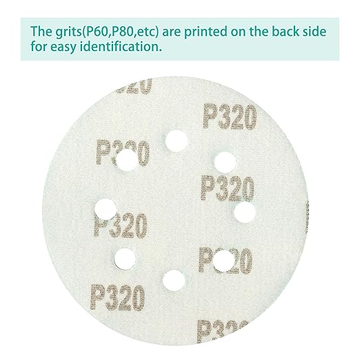 100PCS 320 Grit Premium Green Sanding Discs, 5-Inch 8-Hole Sandpaper for Random Orbital Sander